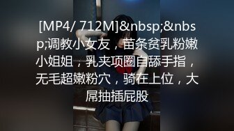 [MP4/ 712M]&nbsp;&nbsp;调教小女友，苗条贫乳粉嫩小姐姐，乳夹项圈自舔手指，无毛超嫩粉穴，骑在上位，大屌抽插屁股